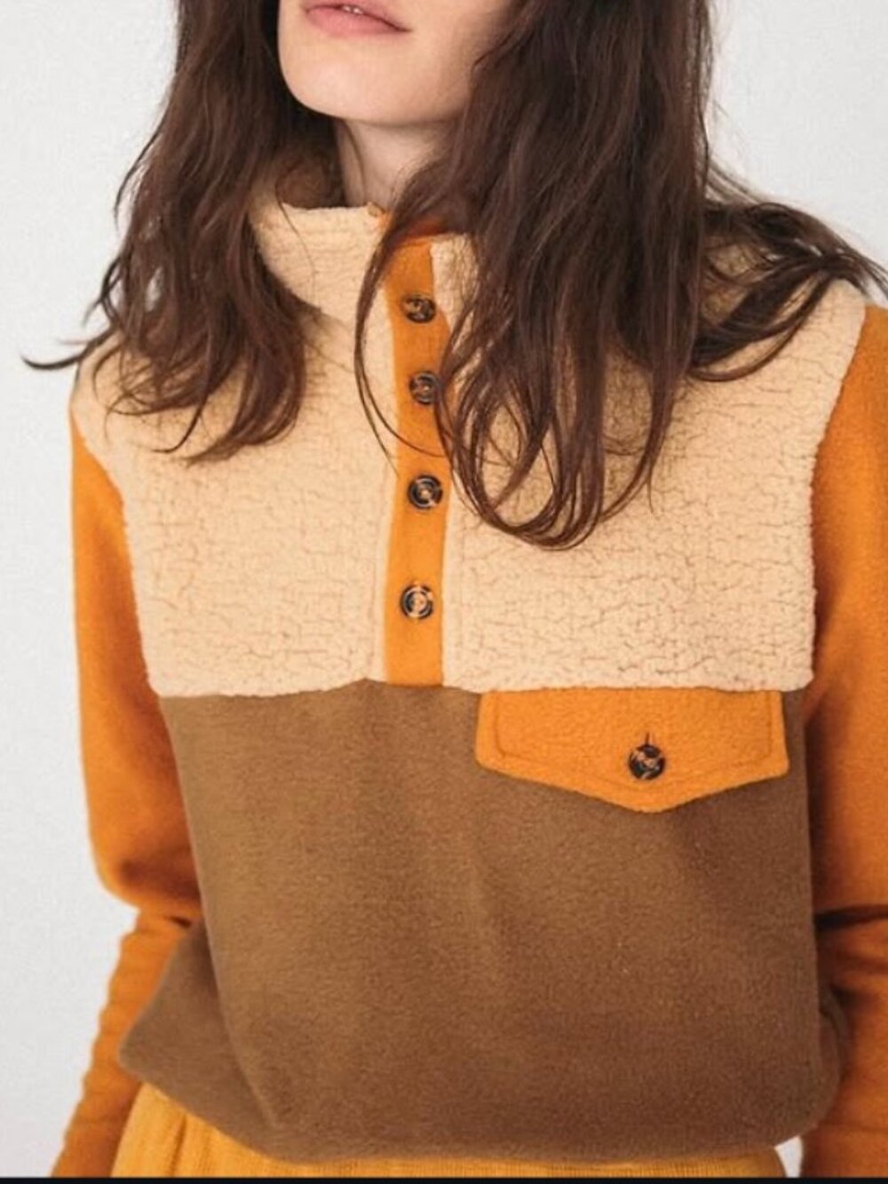 DONNI. Tri-Color Sherpa Fleece Pullover M